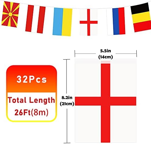 World Cup Bunting 2022,World Cup Decorations 2022,26 Ft(8m)32 Football Team Flags World Cup Bunting Decorations for World Cup Football 2022,World Cup 2022 Decorations For Football Party Decoration