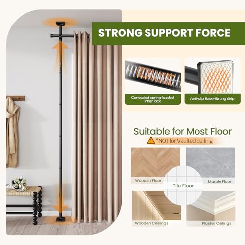 Image of SUNALLY Room Divider Curtain Rod, No Drilling 4-10ft(H) 28-140inch(W) Adjustable Privacy Wall Divider for Room Separation, Heavy Duty Temporary Partition Space Separator Tension Rods, Black
