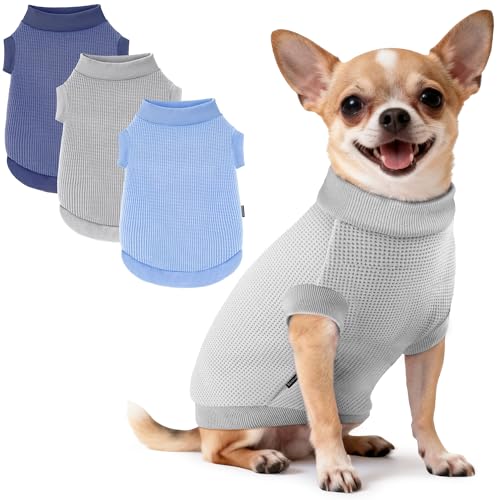Image of 3 Pack Dog Shirt for Small Supplies Functional Waffle Dog Clothes Warm Soft Sweatshirt Outfit for Dogs Cats Pet Apparel