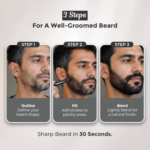 Image of Sanfe BoldStrokes Beard Definer Pen for Men | Instant Beard Fill & Patchy Beard Concealer | Waterproof Beard Filler Pen with Precision Brush Tip | Natural Black | Pack of 3 | 0.5g