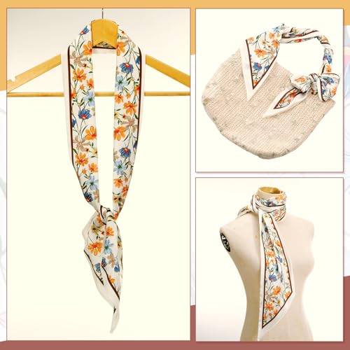 Hicarer 2 Pcs 59 Inch Silk Head Scarf Hair Neck Scarves Women's Fashion Square Neck Satin Scarfs for Women Purse Bag Scarfs for Handbags Silky Long Satin Headscarf4