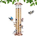 Kingsyard Metal Bird Feeders for Outdoor Hanging, Extra Thick Tube Bird Feeder with Steel Hanger & 6 Port, 15 inch, Chew-Proof, Weather and Water Resistant, Bronze