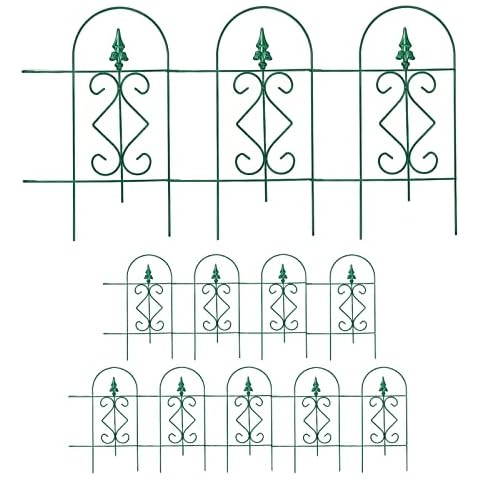 MIXXIDEA Garden Fence Border 24in Metal Decorative Garden Fencing Rustproof Folding Wrought Iron Garden Fence Animal Barrier Landscape Fencing Edge Flower Bed Border Outdoor 8 Panel (Green-12pk) Cover