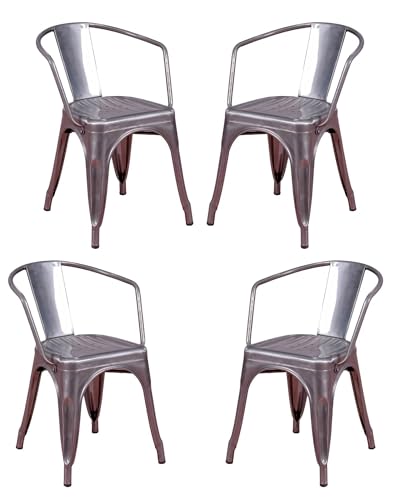 Nest Dream Pack de 4 sillas metálicas con reposabrazos - Bistro - Metálico - Pack de 4 sillas - Estructura metálica con Acabado en Brillo - Almohadillas de Goma Antideslizantes