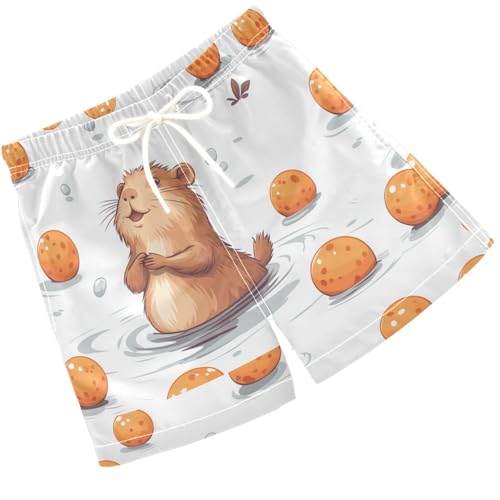 Pigsaly Boys' Swim Board Shorts Cute Capybara Orange Boy's Swim Trunks Kids Swimwear 3T