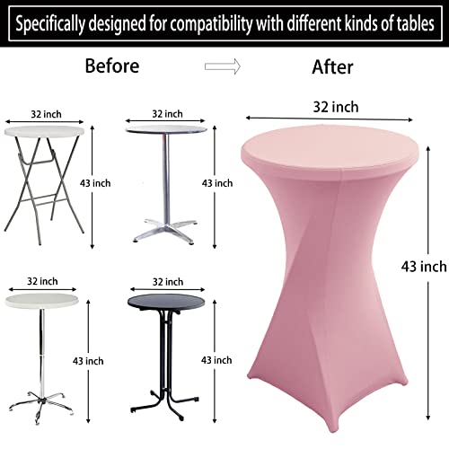 Jusmate 2 Pack Pink Spandex Cocktail Table Covers, Stretch Round Cocktail Tablecloth, Fitted Highboy Table Cover Cloth for Wedding, Party, Banquet, Bar, Event, 32" Diameter x 43" Height by Jusmate - Image 3