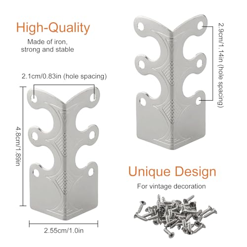 Image of 24Pcs Skiffers Baseboard Corner Protectors, Rustic Vintage Brass Metal Decorative Corner Protectors for Floor Skirting Board Furniture (Silver*24)