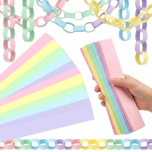 Swanaryo 1000 Sheet Paper Chain Garland, Construction DIY Crafts Chain Strips for Birthday Holiday Party Decor, Includes Mini Stapler with Staples(Pastel Color, 1x8 Inch) by Swanaryo - Used condition - US$17.81