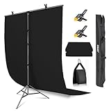 EMART T字背景スタンド150X260cm 幅、高さ調節可能 撮影背景スタンドセット 黒い布 背景布 黒布150x200cm 生放送、web会議、ビデオ通信、動画などに適用 背景布 背景クロマキー合成、テレワーク、オンライン授業、オンライン飲み会など幅広く応用 三脚ケース付き