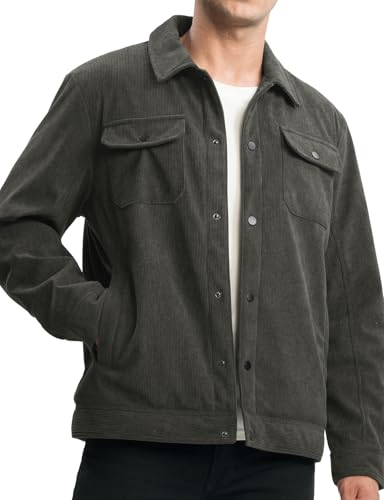 Image of TBMPOY Men's Corduroy Jacket Fleece Sherpa Winter Trucker Work Cargo Coat | Warm,Thick,5 Pockets,Turn-down Collar,Casual,Travel