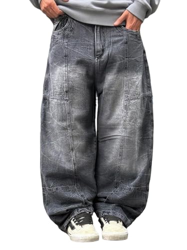 Mens Baggy Straight Leg Jeans Casual Loose Fit Wide Leg Denim Pants Y2k Hip Hop Trousers Streetwear