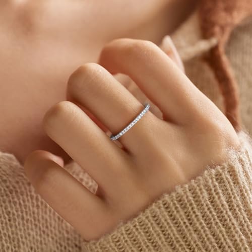 Eternity Band Ring for Women S925 Sterling Silver CZ Row Eternity Ring for Her Dainty Minimalist Cubic Zirconia Stackable Engagement Ring Wedding Promise Band Rings Birthday Jewelry Size 6-92