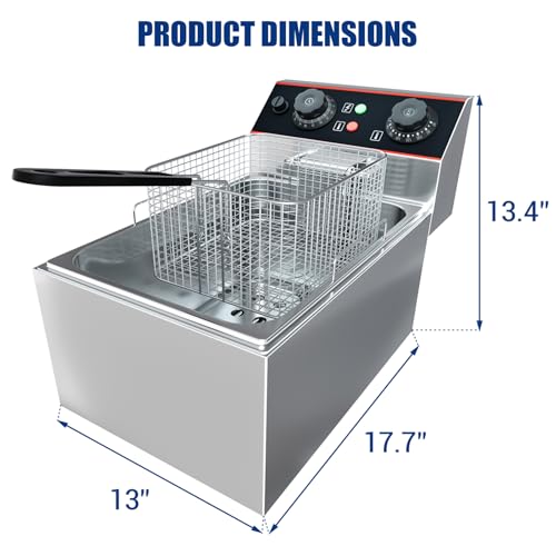GarveeHome Commercial Deep Fryer with Basket, 11.55 QT/11 L Stainless Steel Electric Countertop Fryer with Temperature Control for Restaurant and Home Use,1500 W