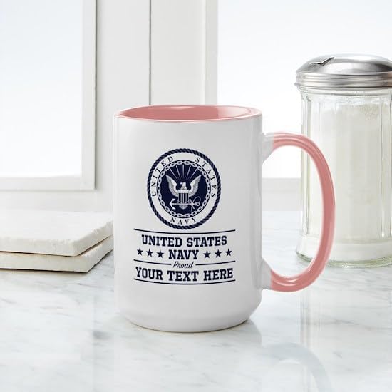 CafePress Custom Personalized U.S. Navy Proud Personali 15 Oz Ceramic Large Mug 15 oz (444 ml) Ceramic Coffee Mug