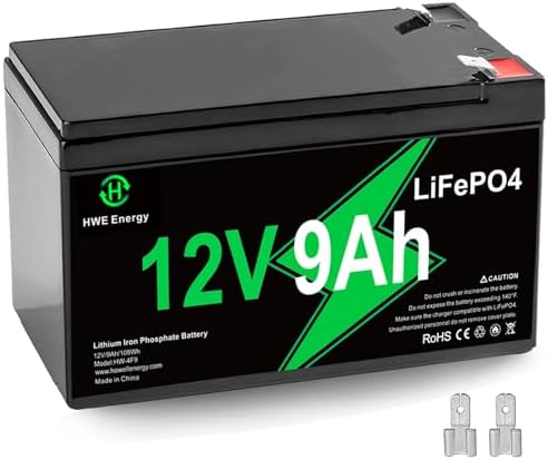 12V 9Ah Lithium Battery, Deep Cycles Rechargeable LiFePO4 Battery...