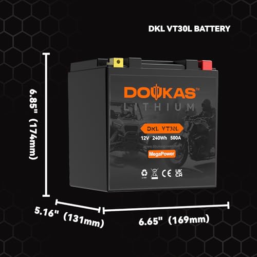 Image of DKL VT30L 20Ah Lithium Battery for Harley YTX30L, 65989-97A,Heavy Duty- Double Capacity vs Other (10Ah), High Capacity, Direct Fit for Touring, Electra Glide, Road Glide, Ultra Limited, Fat Boy