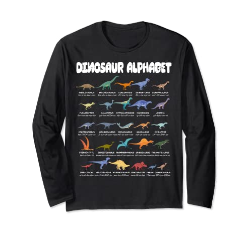 Dinosaur Alphabet - Types Of Dinosaurs - Dino Identification Maglia a Manica