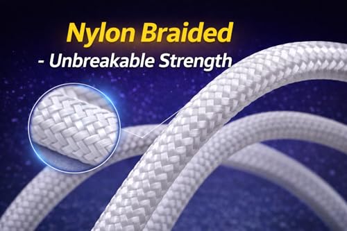 Image of USB Type-A to Type-C Fast Charging Cable, 120W SuperVOOC, Nylon Braided, 2 Meters, White (1, 200, Centimeters)
