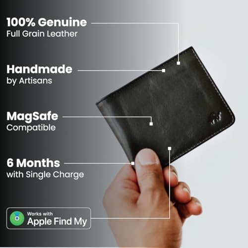 Bullstrap Leather Smart Wallet for Men with Tracker | Apple® Find My Compatible Premium Full-Grain Genuine Leather Bi-Fold Wallet with Tracker Built-In | Slim & Beautiful w/Unique Patina | Black2
