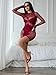 AVZXSA Womens Sexy Mesh Long Sleeve Mini Dress, Lace Babydoll Clubwear Cutout Round Neck Short Bodycon Dresses, Wine Red, OS