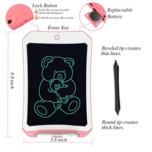 8.5 Inch Writing&Drawing Tablet Doodle Board Toys for Kids, VNVDFLM Birthday Gift for 4-5 Years Old Kids & Adults LCD Writing Tablet with Stylus Smart Paper for Drawing Writer (DS-Pink-White) - Thumbnail 3