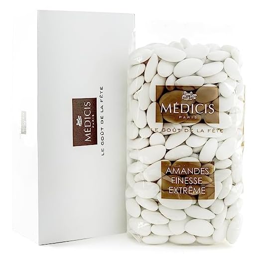 Medicis Premium Candied Almond Dragees (French Jordan Almonds) Sugar Coated Candies Ideal as a Party Favor for Weddings and Baby Showers 330 count bag 2.2lbs (White)
