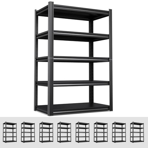 Image of 8 Pack Heavy Duty 5-Tier Garage Shelving Unit (2500 LBS Capacity)-71.2 inchH x 35 inchW x 16 inchD Adjustable Metal Storage Rack, Industrial Steel Utility Shelves for Garage, Pantry, Warehouse, and Basement Black