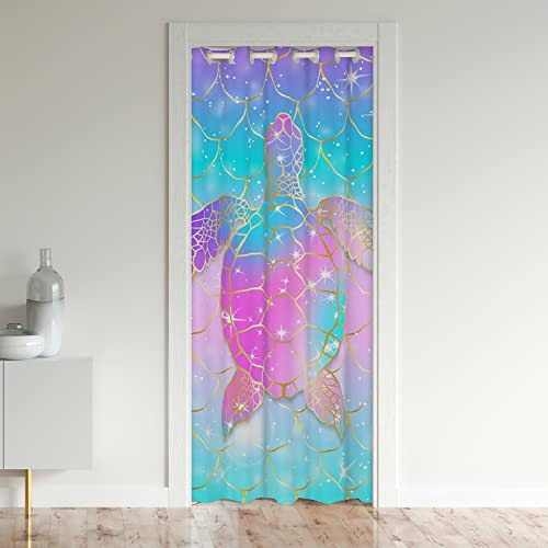 Mermaid Scales Doorway Curtain For Girls, Tortoise Reptile Door Curtain, Sea Turtle Ocean Life Door Window Curtain For Kids Children Boys Women, Sweet Girly Curtain, Teal Blue, 1 Panel, 34"W