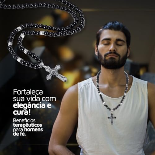 Terço Unissex Sagrado de Obsidiana Negra - Vulcanic Premium + Bolsa de Veludo