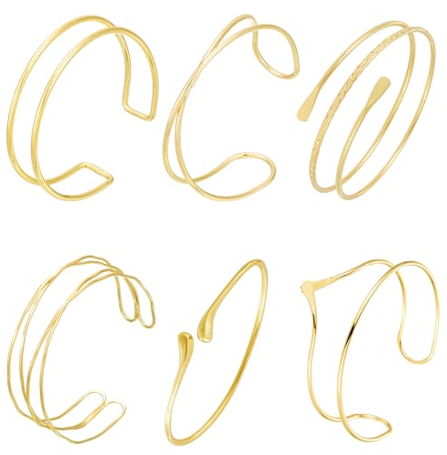 6Pcs Arm Cuff Bracelet for Women Gold Upper Bracelet Bangle Armband Set Jewelry Adjustable