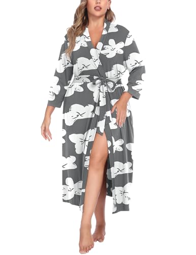Image of IN'VOLAND Womens Plus Size Kimono Robes Long Knit Bathrobe V Neck Ladies Loungewear Lightweight Soft Sleepwear 1X-5X