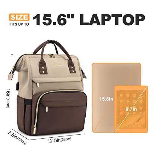 Lovevook Laptop Backpack For Women Fashion Business Computer Backpacks Travel Bags Purse Teacher Doctor Nurse Work Backpack With Usb Port, Fits 15.6-Inch Laptop Light Apricot-Coffee #TOP4