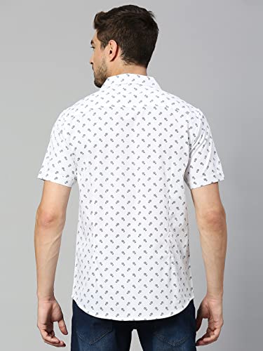 Image of HammerSmith Men's Printed Slim Fit Cotton Casual Shirt with Camp Collar and Short Sleeves