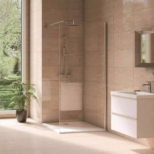 WITIT PARETE PORTA FISSA WALK IN BOX DOCCIA IN VETRO TRASPARENTE 8MM DA 68 A 120 CM REVERSIBILE ALTEZZA 190 CM BRACCIO FISSO 90CM TAGLIABILE (80x190)