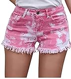 Awoscut Women Ripped Denim Shorts High Waisted Mid Waist Rolled Cuff Distressed Stretchy Tie Dye...