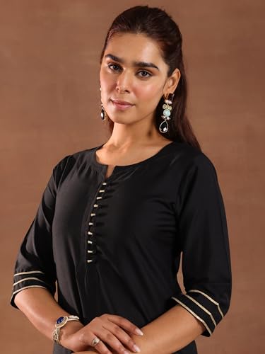 Image of Gerua by libas Solid Silk Blend Straight Kurta With Trousers and Dupatta