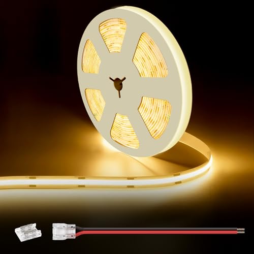 illuburg Taśma LED 12 V COB ciepła biel 2700 K 5 m 528 LED/m CRI90+ możliwość ściemniania samoprzylepna taśma świetlna listwa łańcuch