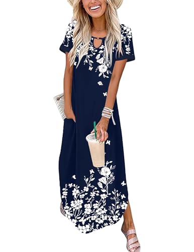 Image of Zeagoo Womens Maxi Summer Dress with Pockets Casual Short Sleeve Sundress Trendy 2026 Curve Hem Long Dress