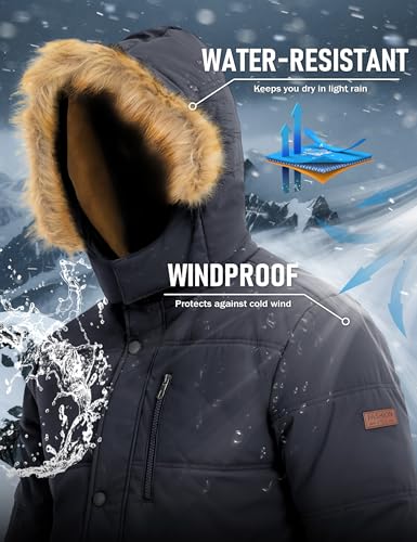 MAGCOMSEN Chaquetas de invierno para hombre Abrigos largos térmicos Chaquetas de parka con capucha desmontable - imagen 6