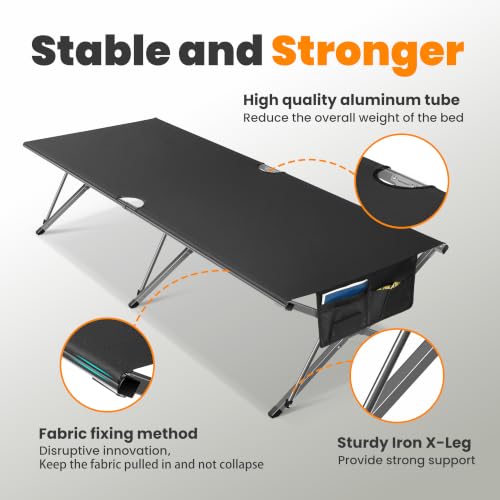 Image of Join Nature Oversized Camping Cot Foldable for Adults, Supports 450 lbs | Easy-to-Assemble Sleeping Cot with Storage Bag, Fits Up to 6.9 ft, Portable for Outdoor Camping, 82 inch L x 32 inch W, Black