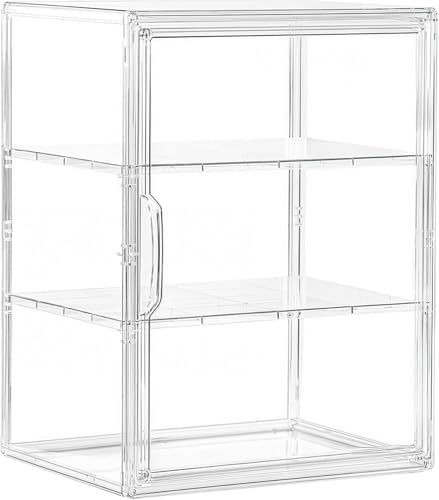 Image of Attelite Acrylic Display Case for Collectibles,Clear Storage Bin with 3 Adjustable Layers, Stackable Storage Box with Magnetic Door for Figures, Home Office,Large,3 Tier Clear Storage Bin,1Pack