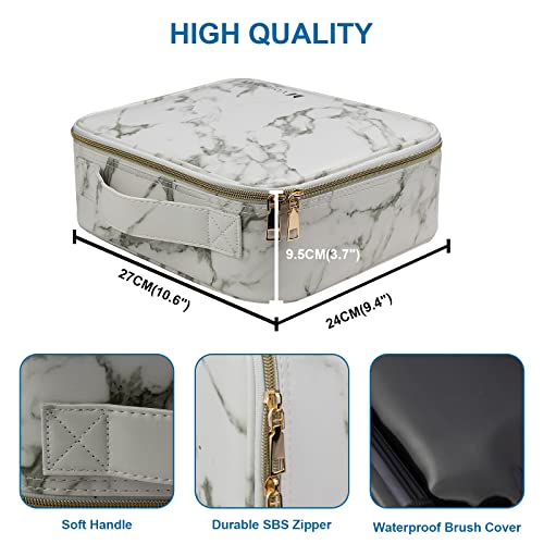 Voilamart Makeup Cosmetic Bag,White Marble Cosmetic Case Organizers,Travel Makeup Train Case, Waterproof And Adjustable Dividers For Cosmetics,Makeup Brushes(9.8X8.86X3.7 Inches) #TOP4