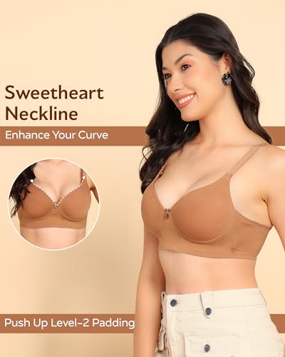 Image of Tweens Invisi-Fit Cotton Bonded Seamless Maximiser Bra | 3 /4th Coverage | Push-Up Level 1 | Elastic-Free Comfort | Wire-Free | Side Wings with Gripper | Adjustable Straps | Pack of 1 |