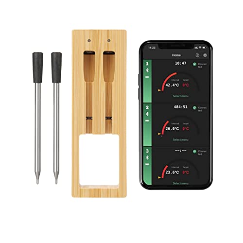 Wireless Meat Thermometer, 165ft Wireless Range Digital Meat Thermometer, Smart App Control, Ultra-Sensitive Food Thermometer with Thinner Probe for Monitoring BBQ, Ovens, Grill, Smoker