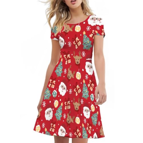 Image of AFPANQZ Womens Casual Summer Lightweight Vintage Dress Short Sleeve Midi Dress Knee-Long Luxury Formal Dress