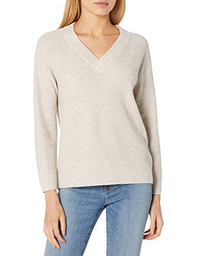 Amazon Brand - Goodthreads Women's Everyday Soft Blend Thermal Long Sleeve V-Neck Sweater, Pale Heather, Large