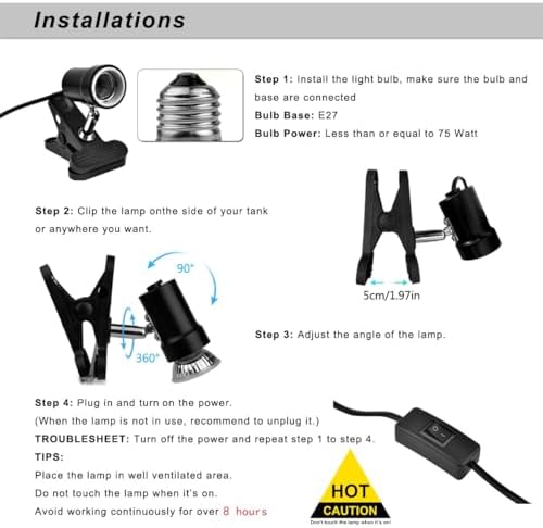 DOMICA Reptile Heat Lamp with 50W UVA UVB Light Bulb — top-down angle highlighting key features