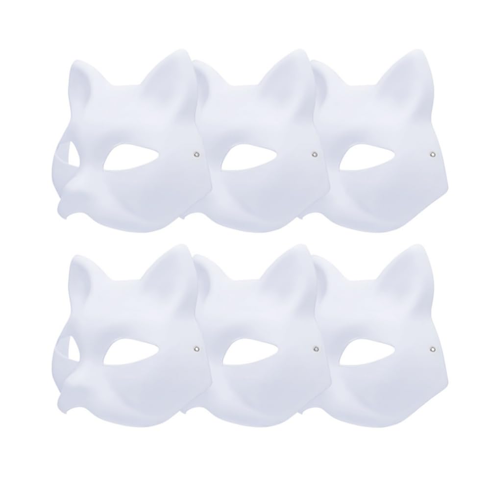 6 Pack Fox Cat White Paper Mask, DIY Blank Therian Mask, Pure White Graffiti Masks, Hand Painted Personality Masks, Suitable for Cosplay Masquerade Halloween Masks