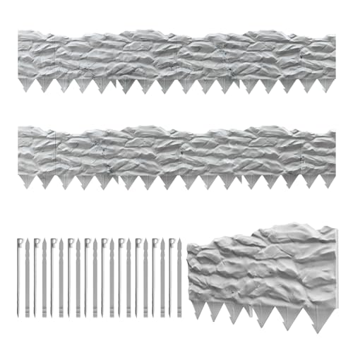 20Pcs Garden Edging Border, 21Ft Marbled Design Garden Landscape Edging Borders with 20 Pcs Stakes, Plastic Garden Fence Lawn Edging Border for Flower Bed, Yard, Patio, and Pathway Landscaping