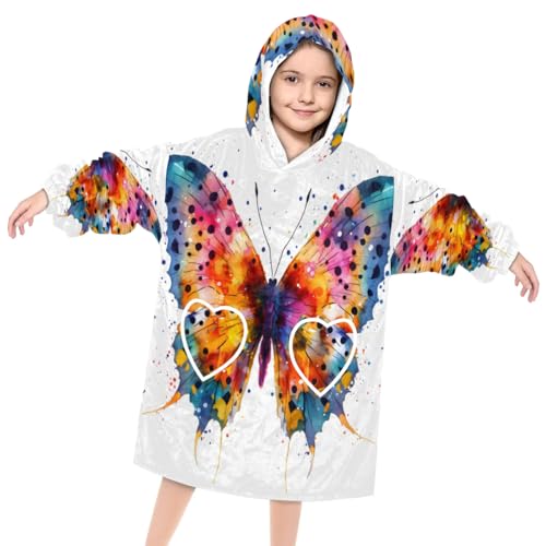Wearable Blanket Hoodie for Kids, Delicate butterfly Fleece Sweatshirt Blanket Oversized Blanket Sweatshirt with Pocket Flannel Warm Hooded Blanket 6-10 Year Old Girl Boy Gift, One Size